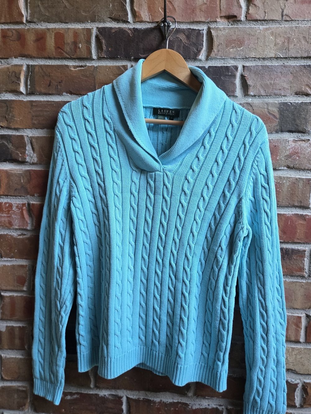 Lauren Ralph Lauren Cable-Knit Cowl Neck Sweater - Turquoise Quiet Luxury Layer